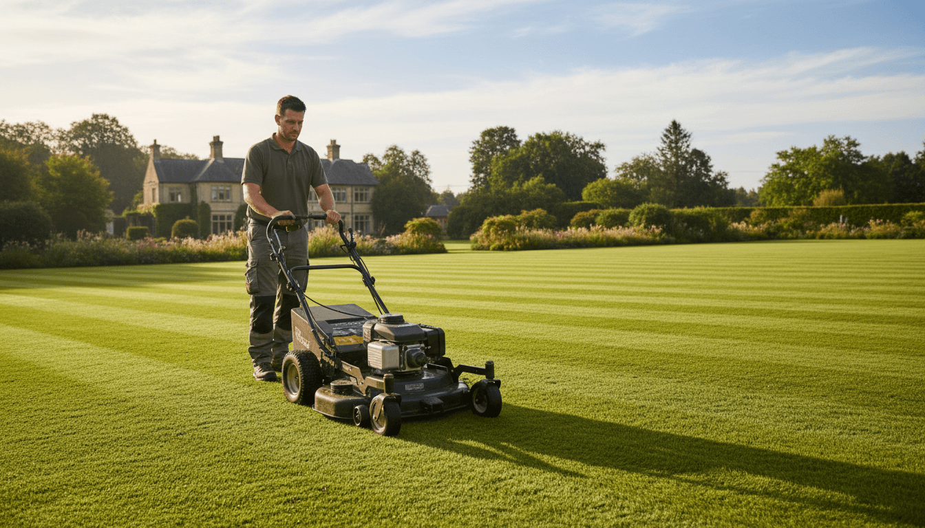 person mowing lawn