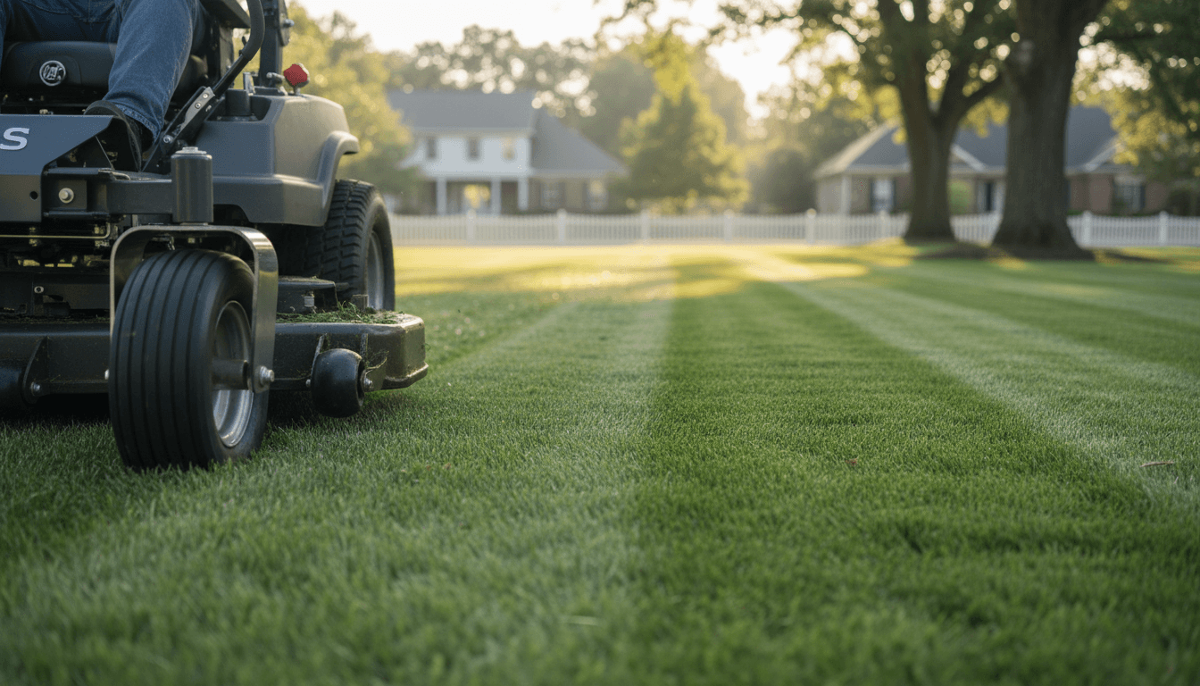 Freshly mowed lawn with clean stripes in a Collegeville backyard